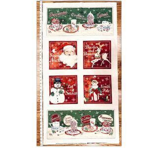 Xmas Quilt Panel Home for the Holidays Santa Elf Snowman Reindeer Sweet Treat
